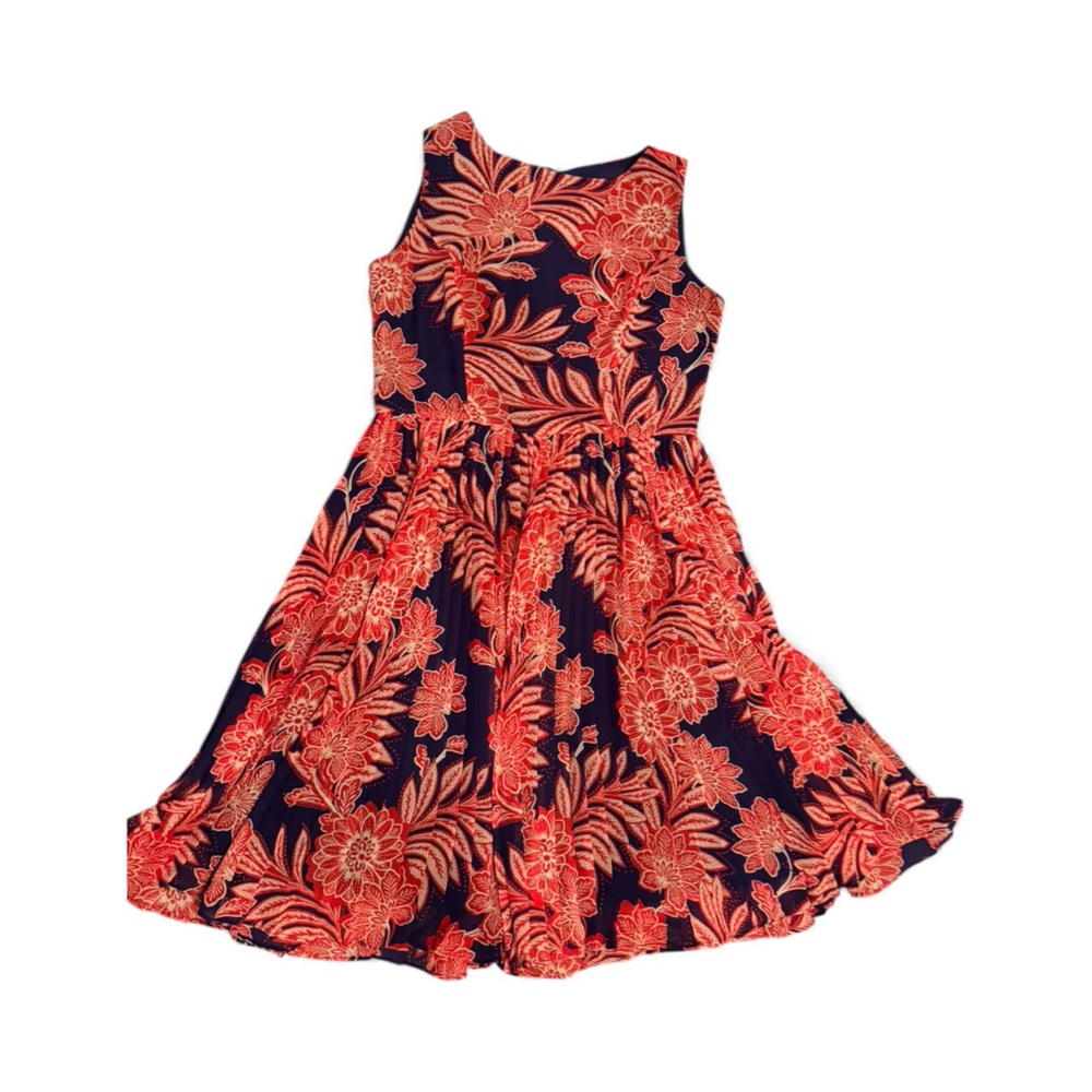 Adrianna Papell Floral Dress • Red & Navy A-Line • Sleeveless Fit & Flare